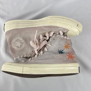 Converse Pink Suede High-Tops with Embroidered Star Accents